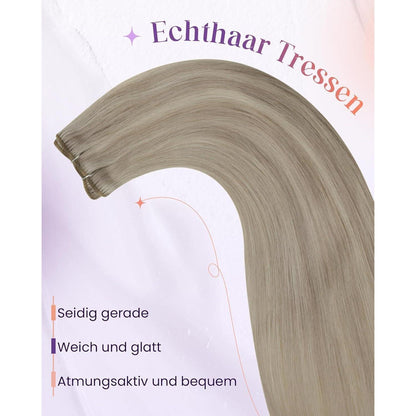 Echthaar Tressen Blond Highlights 55cm - Zum Einnähen