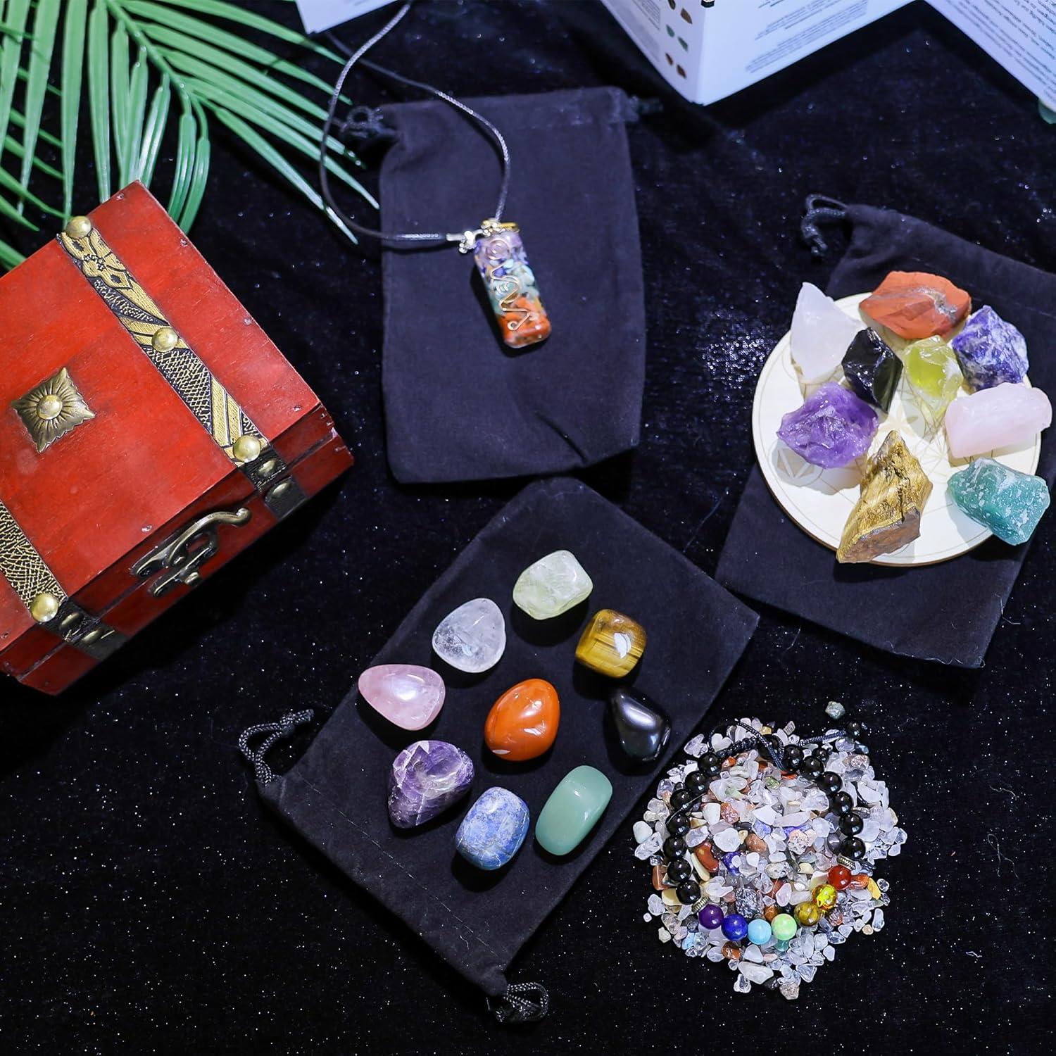 Natur Kristalle Set 9 Chakra Heilsteine Geschenk Holzkiste
