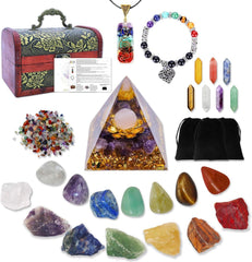 Chakra-Steine Set 7 Kristalle Heilsteine Orgon Pyramide