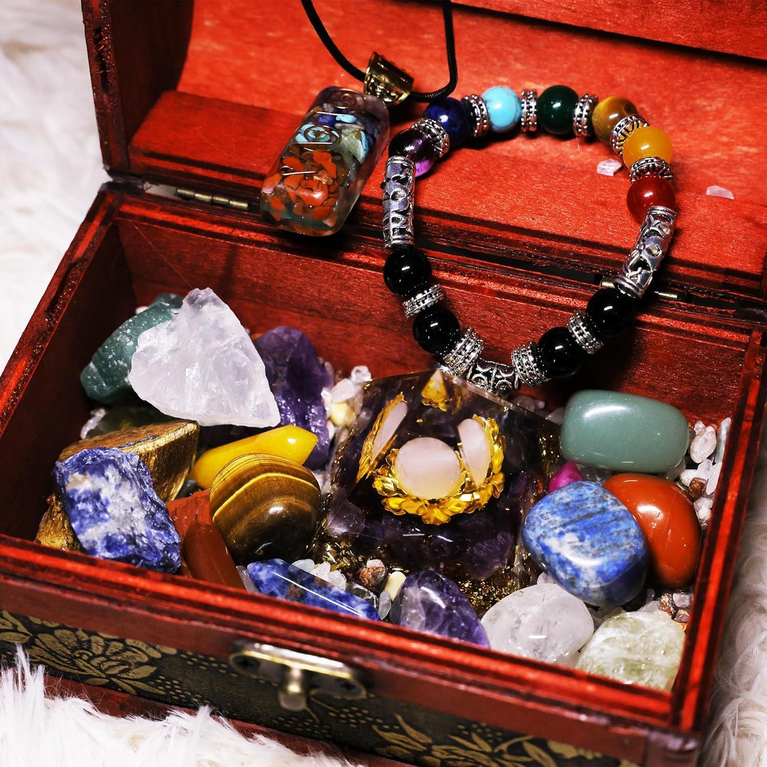 Chakra Kristalle Heilsteine Set 7 Rohe Stein Orgon Pyramide Geschenkbox