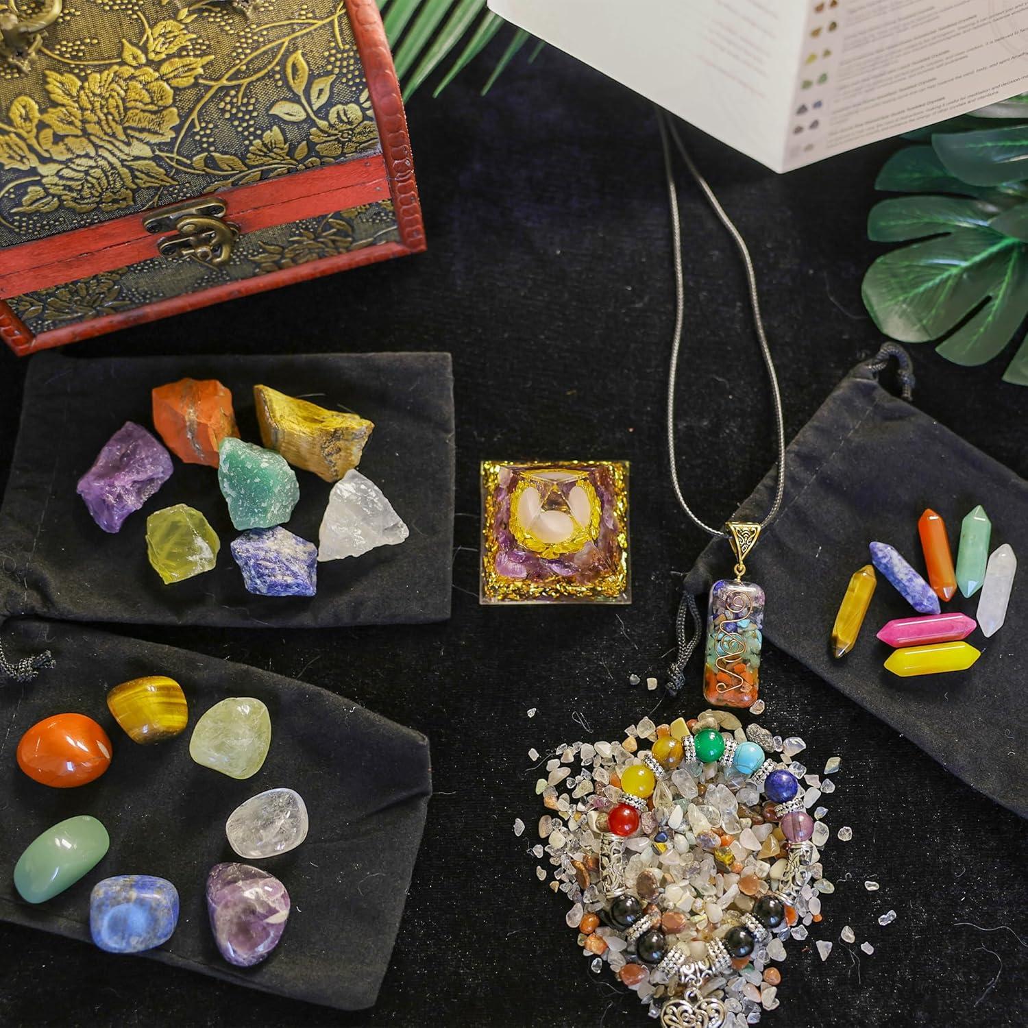 Chakra Kristallset 7 Heilsteine Orgonpyramide Holzbox Meditation