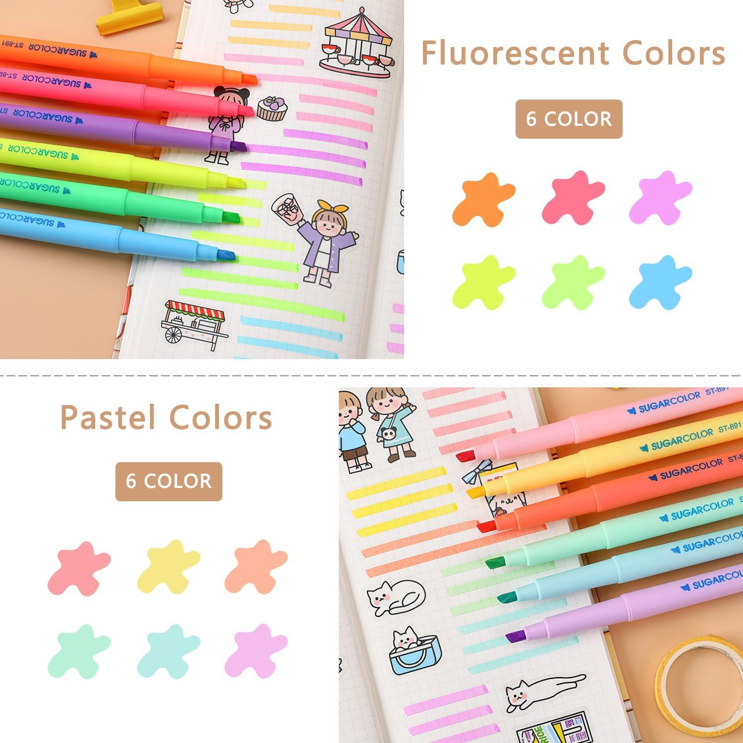 YOSKAEDI Textmarker Set 12 Farben No Bleed Bibel Marker