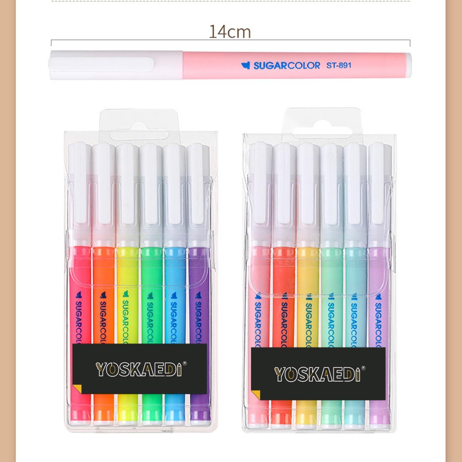 YOSKAEDI Textmarker Set 12 Farben No Bleed Dry Fast Leuchtstifte Highlighter