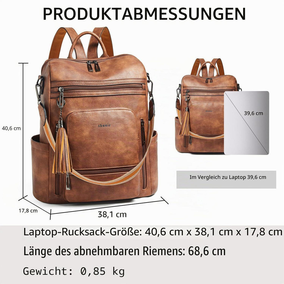 Rucksack Damen Laptopfach 15,6 Zoll Wasserdicht Business in Lederoptik