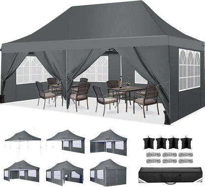 Faltpavillon 3x6m Wasserdicht Stabil Winterfest Grau mit Seitenwänden