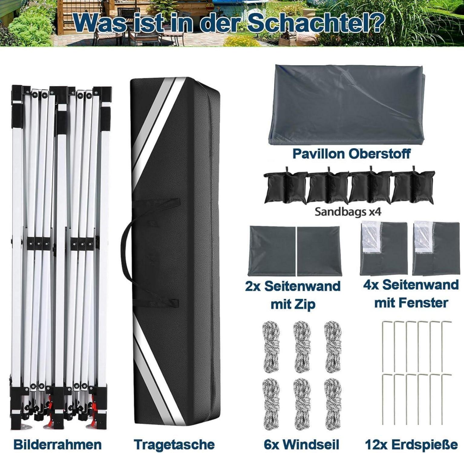 Faltpavillon 3x6m Wasserdicht Stabil Winterfest 6 Seitenwänden 4 Sandsack