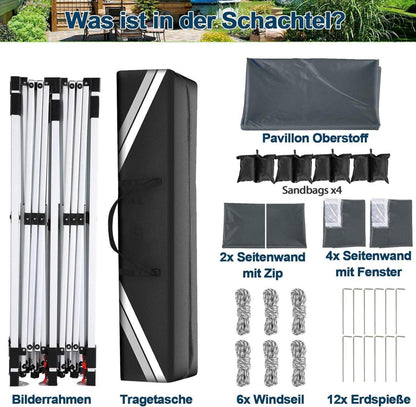 Faltpavillon 3x6m Wasserdicht Stabil Winterfest 6 Seitenwänden 4 Sandsack