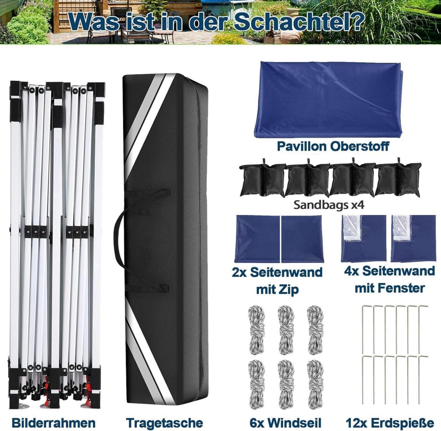 COBIZI Faltpavillon 3x6m Wasserdicht Stabil Winterfest Popup Blau