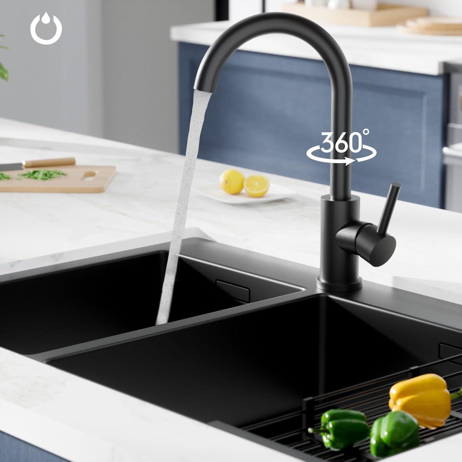 FORIOUS 360° Drehbarer Schwarz Edelstahl Wasserhahn Küche