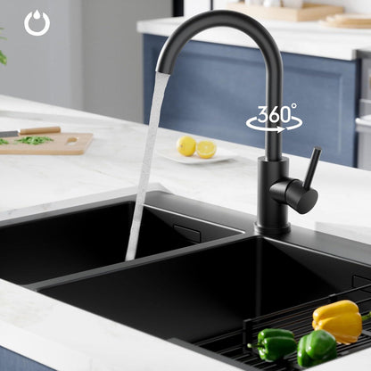 FORIOUS 360° Drehbarer Schwarz Edelstahl Wasserhahn Küche