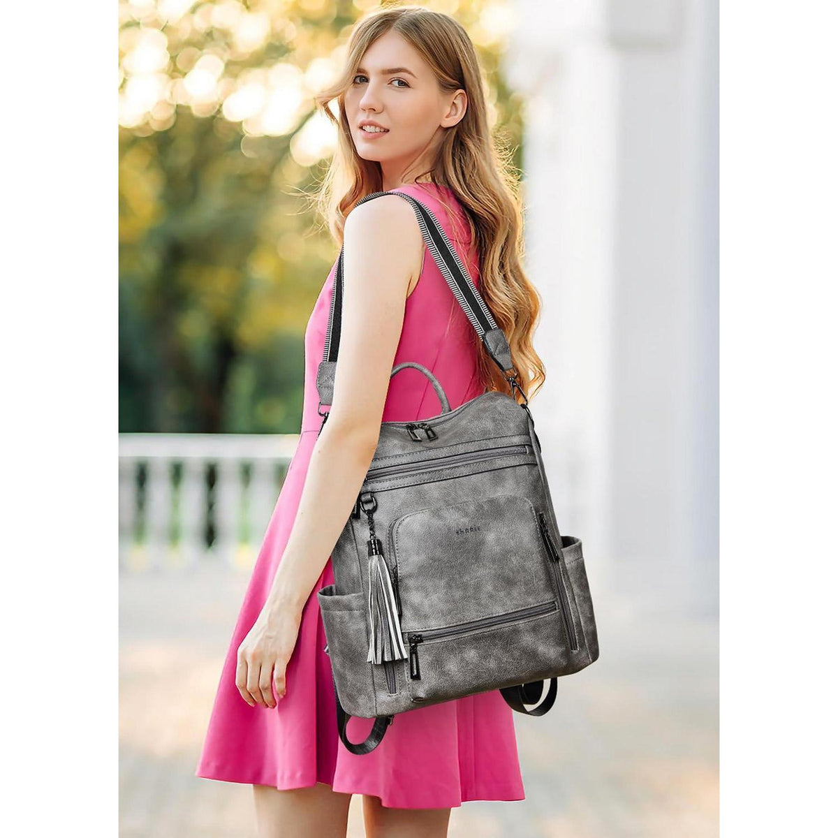 Rucksack Damen Laptopfach 15,6 Zoll Wasserdicht Business in Lederoptik