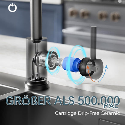 Schwarzer L-Form Wasserhahn Küche 360° Drehbar Edelstahl
