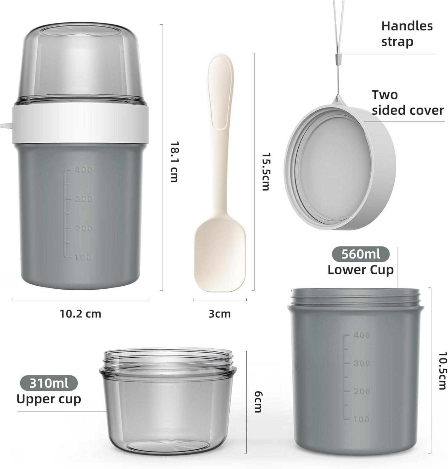 Müslibecher to Go mit Löffel und Joghurtbecher 870ml für Unterwegs