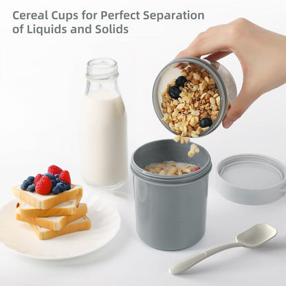 JSCORES Müslibecher to Go mit Löffel 560ml+310ml Auslaufsicherer Joghurtbecher Morandi Grau