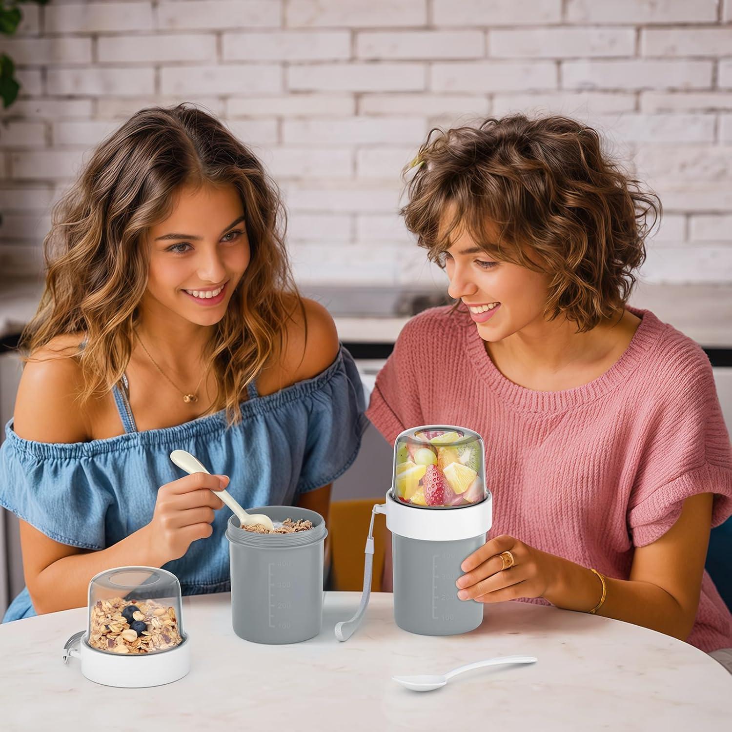 Müslibecher to Go 560ml+310ml Auslaufsicherer Joghurt to go becher Morandi Grau