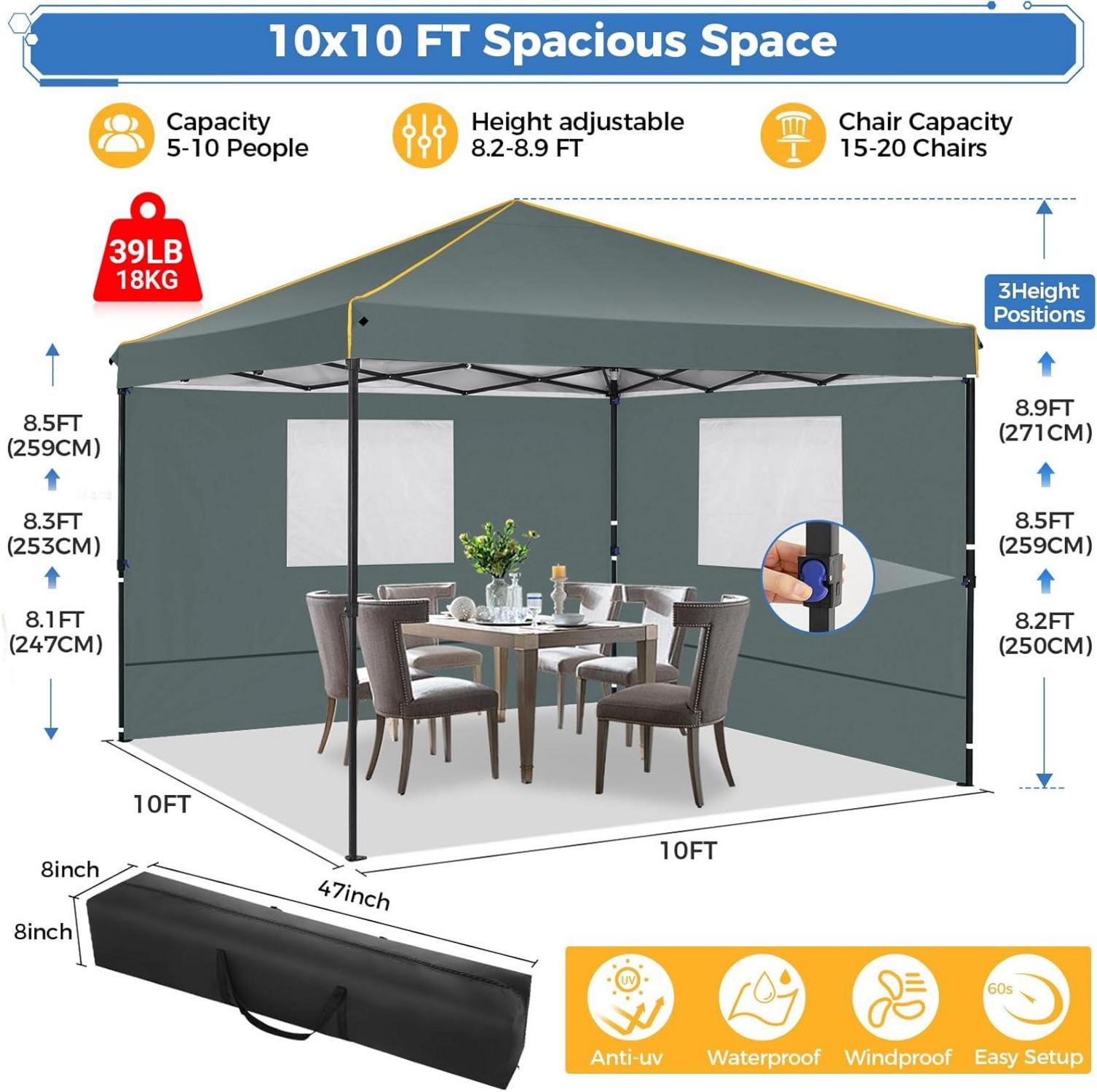 Faltpavillon 3x3m Wasserdicht Stabil mit 4 Seitenwänden Grau