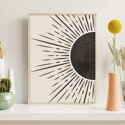Hyidecorart Sonne Mond Bilder Rahmen Schwarz Linien Geometrie Modern Wandbilder