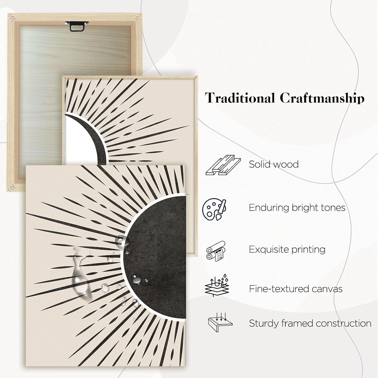 Hyidecorart Sonne Mond Boho Bilder Mit Rahmen Schwarz Beige Geometrie
