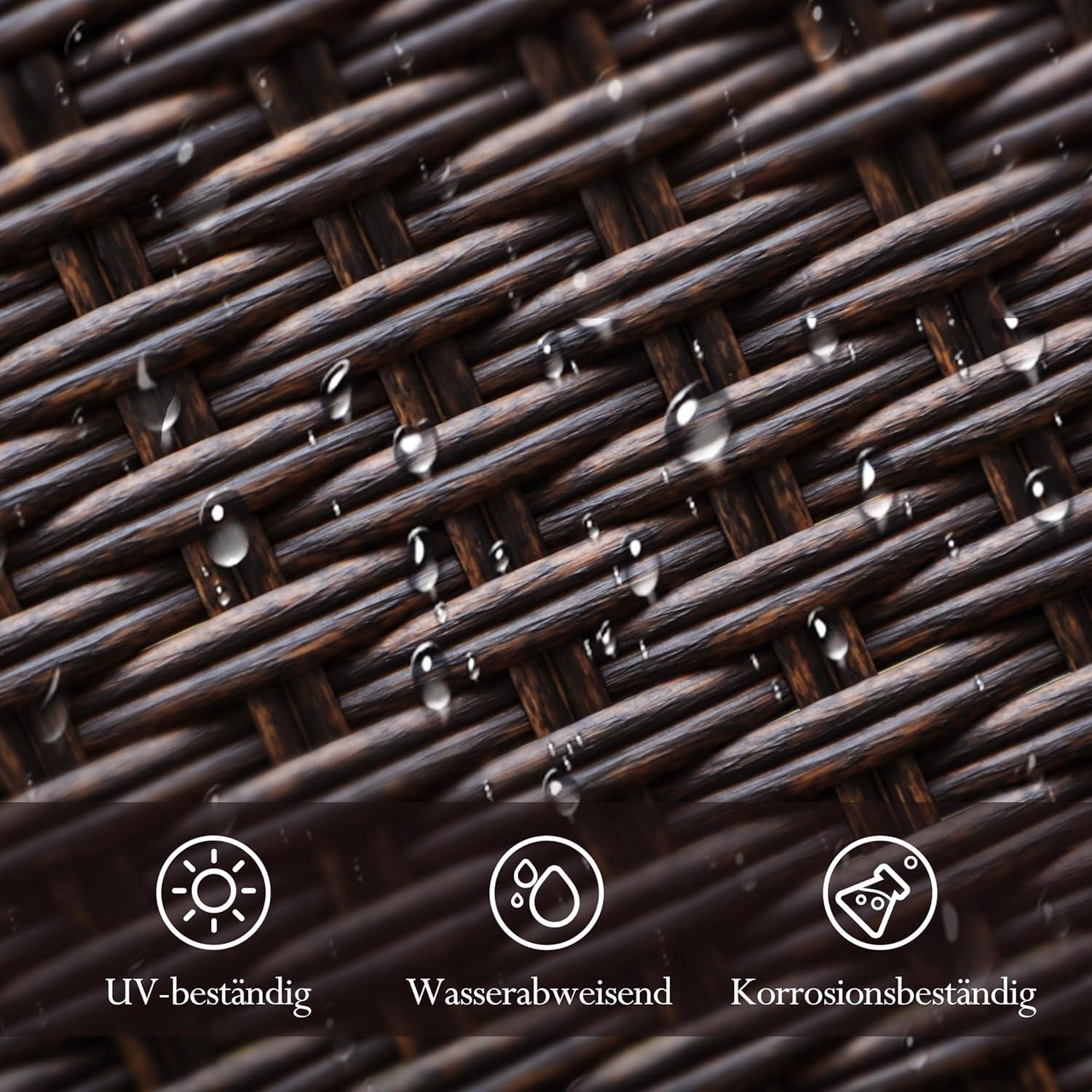 MFSTUDIO Rattan Gartenmöbel Set, E-Beschichteter Gartentisch