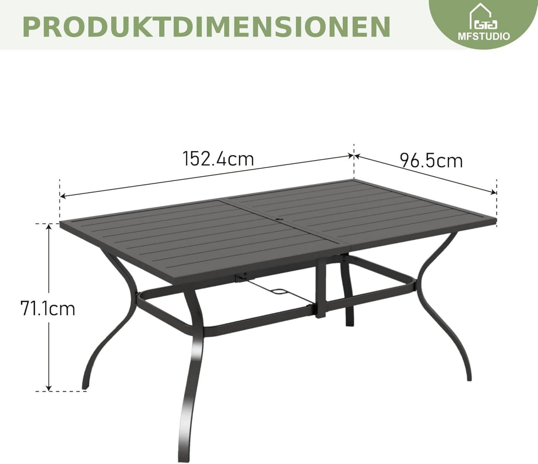 Rattan Gartenmöbel Set mit Rechteckigem Gartentisch und 6 Stühlen