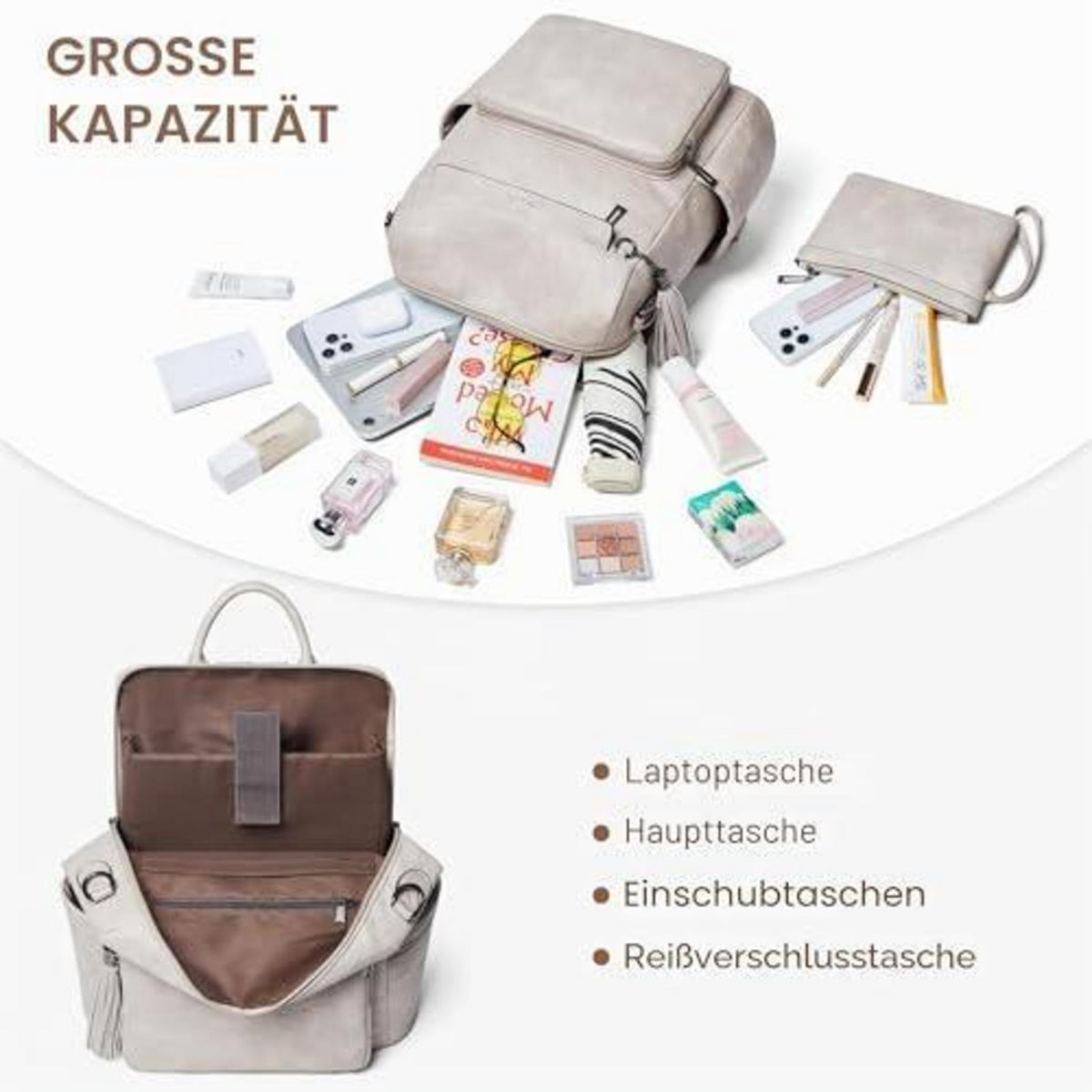 Rucksack Damen Laptopfach 15,6 Zoll Wasserdicht Business in Lederoptik