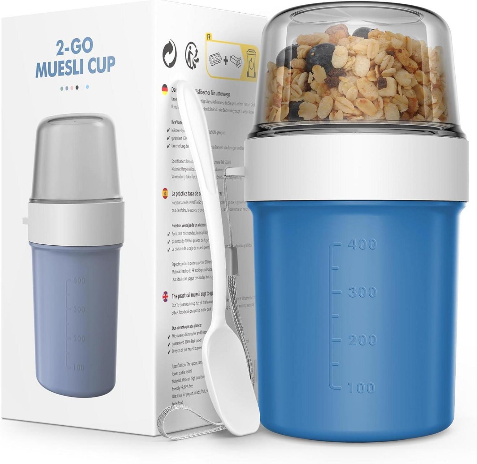 Praktischer Müslibecher to Go mit Auslaufsicherem Joghurtbecher