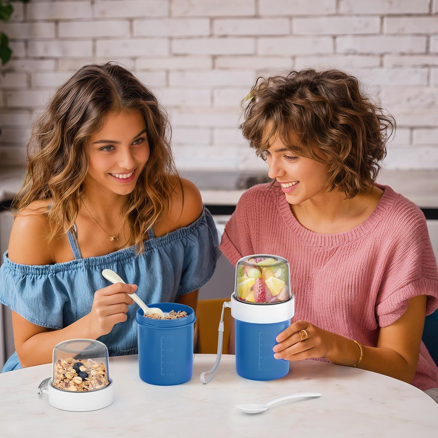 Müslibecher to Go mit Löffel 560ml+310ml Auslaufsicher Joghurt to go Becher Blau