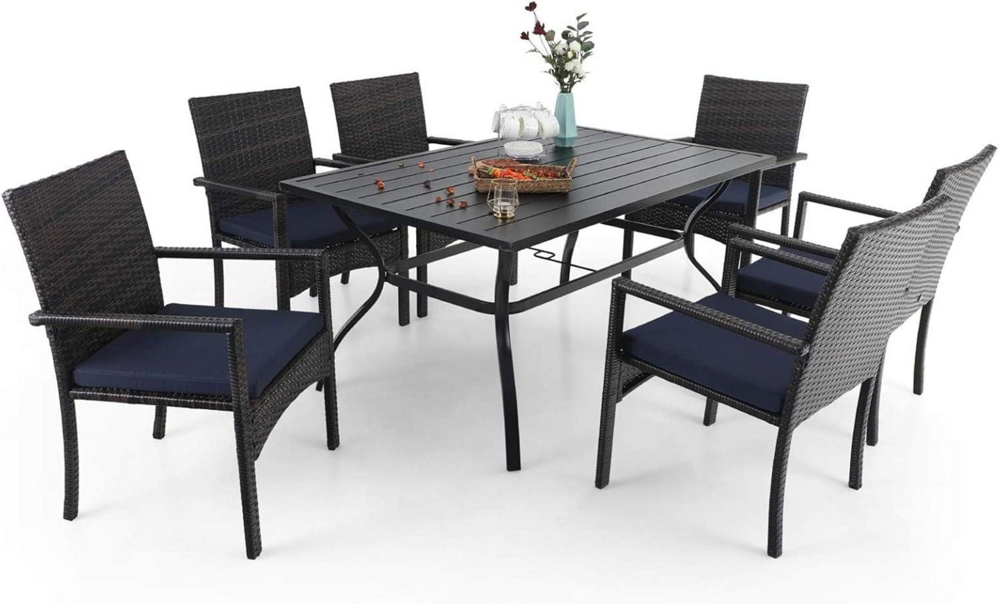 Rattan Gartenmöbel Set mit Verstellbarem Schirmloch, Wetterfest