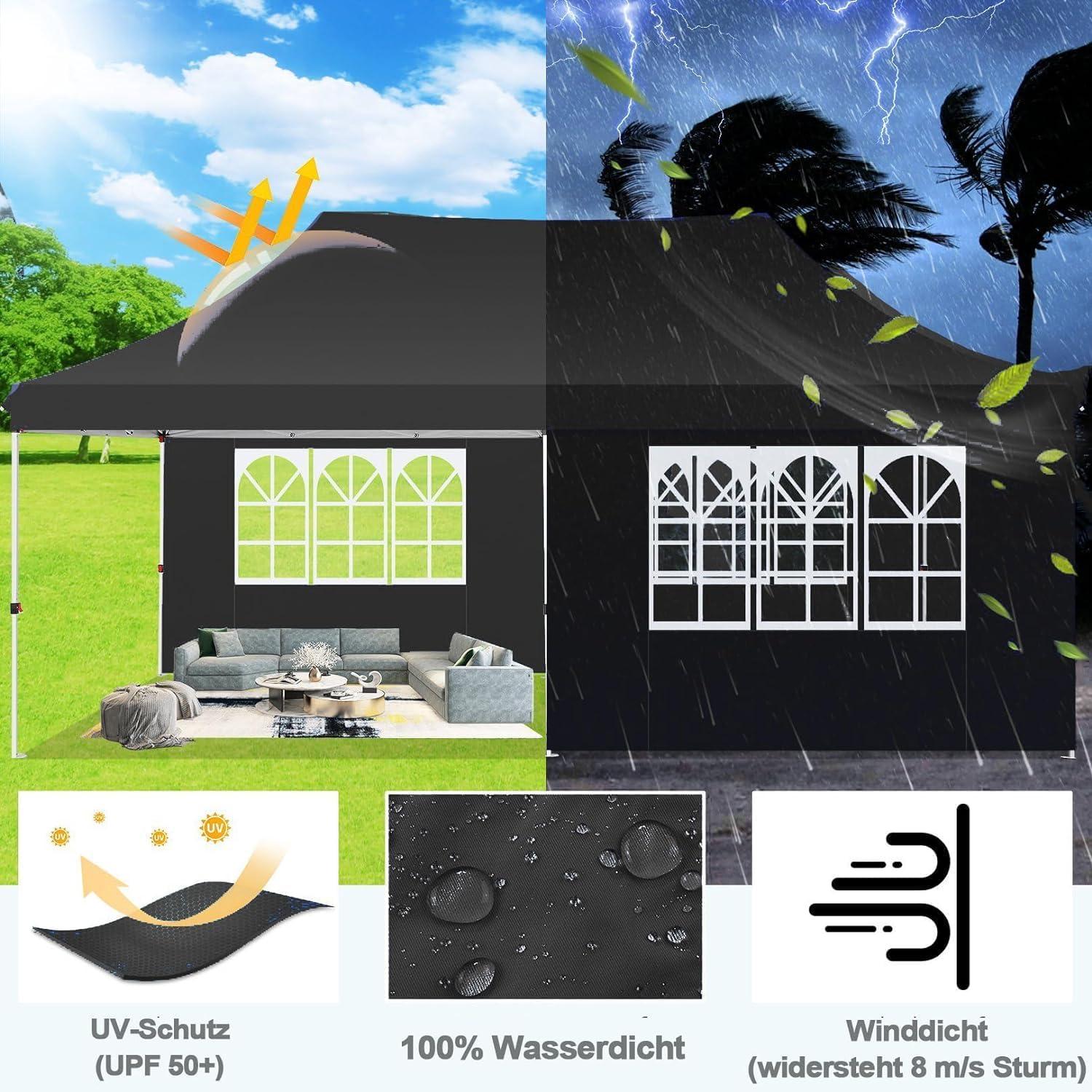 Faltpavillon 3x6m Wasserdicht Stabil Winterfest Pop up Partyzelt