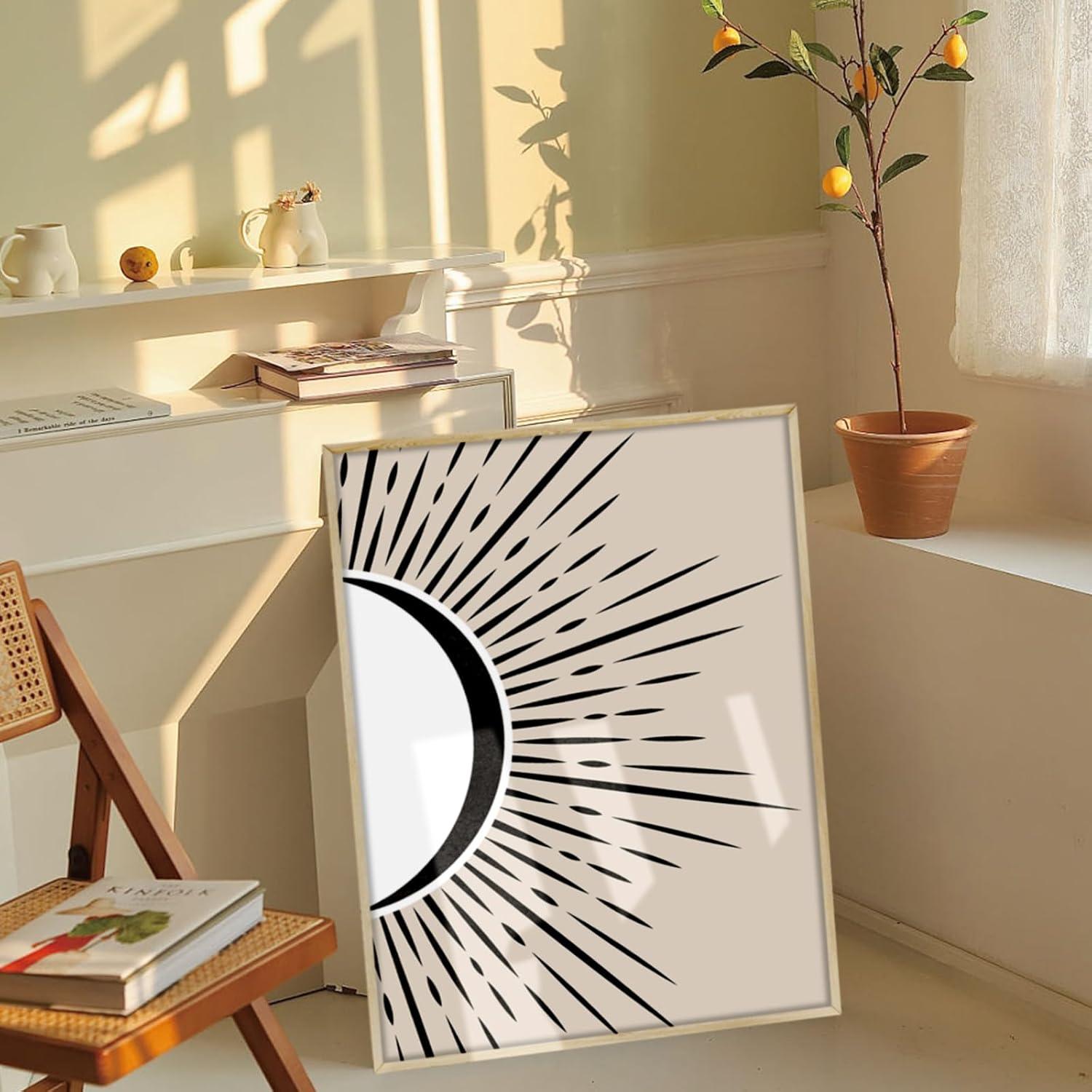 Sonne und Mond Boho Wandbilder mit Holzrahmen, Abstract