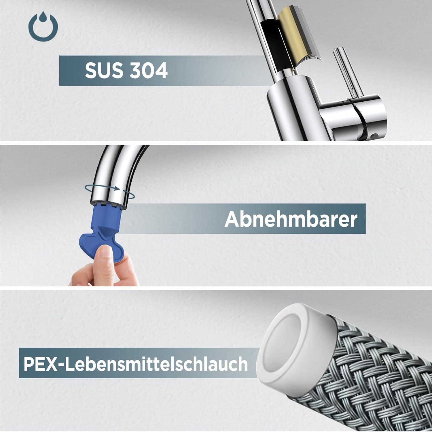 FORIOUS Küchenarmatur Edelstahl 360° drehbar Einhebelmischer