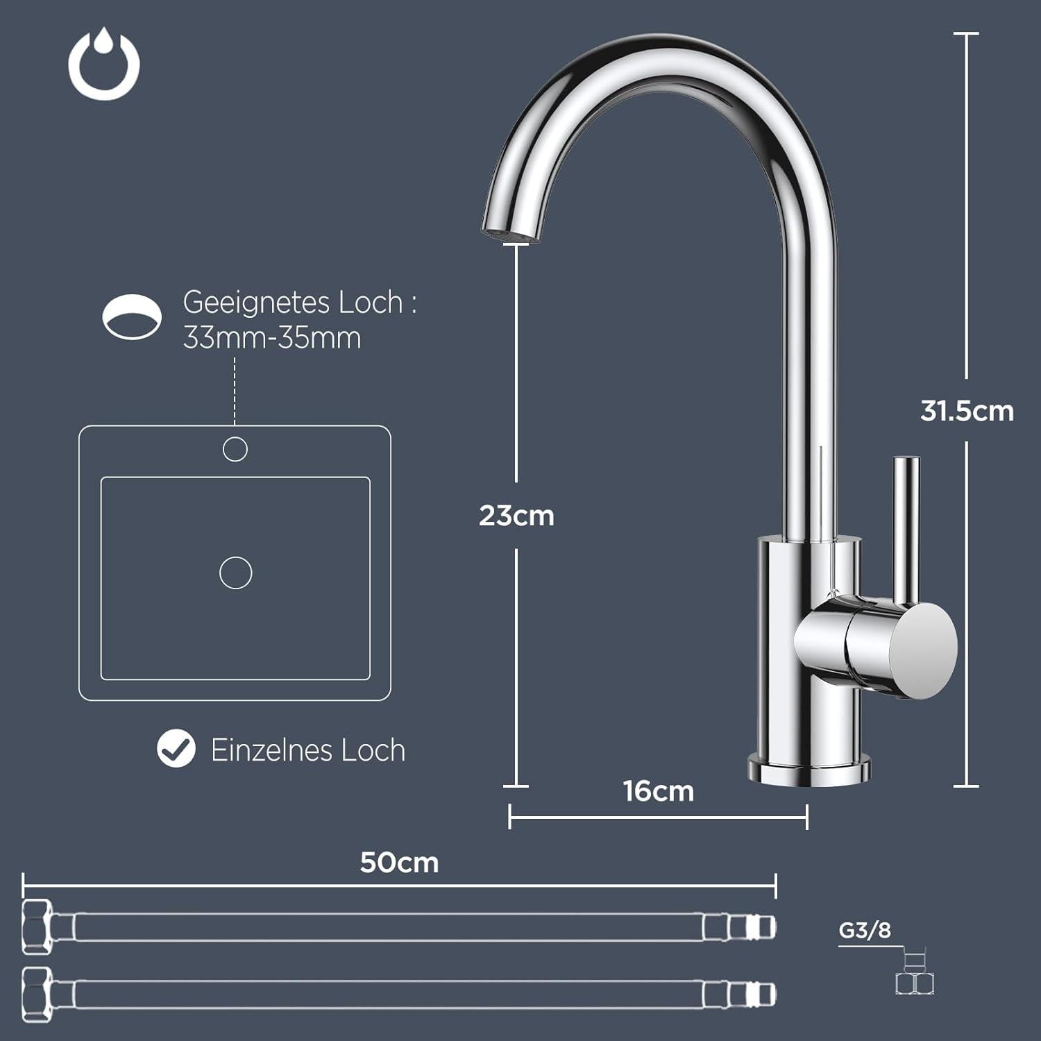 Wasserhahn Küche 360° Drehbar Spülenarmatur Edelstahl Einhebelmischer