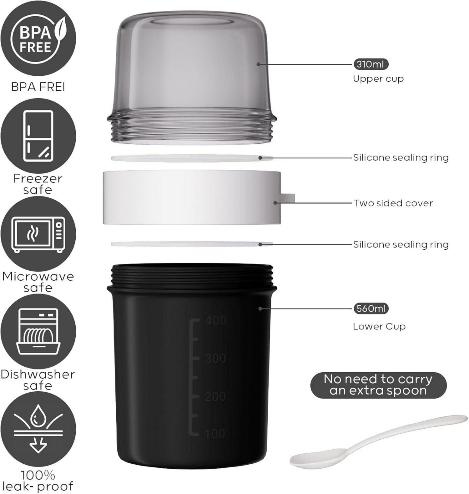 Müslibecher to Go 2-in-1 mit Löffel, Auslaufsicher