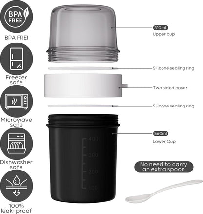 Müslibecher to Go 2-in-1 mit Löffel, Auslaufsicher