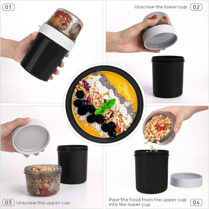 Müslibecher to Go mit Löffel Auslaufsicher 560ml+310ml Joghurtbecher 2