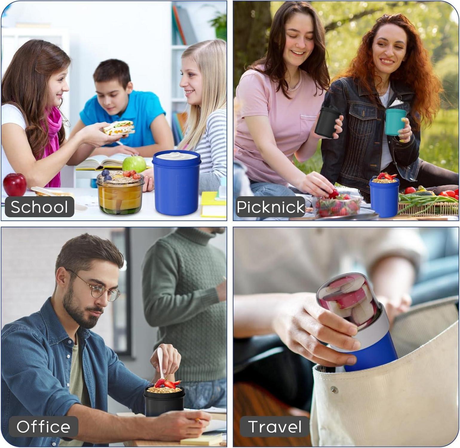 Müslibecher to Go 2-in-1 mit Löffel, 560ml+310ml Auslaufsicher