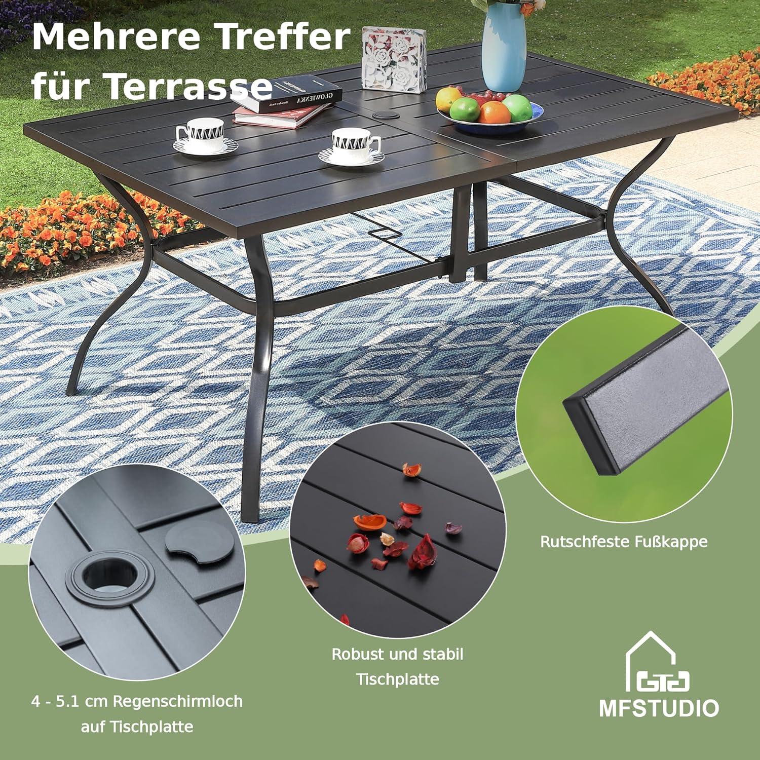 Rattan Gartenmöbel Set mit verstellbarem Schirmloch, Polyrattan