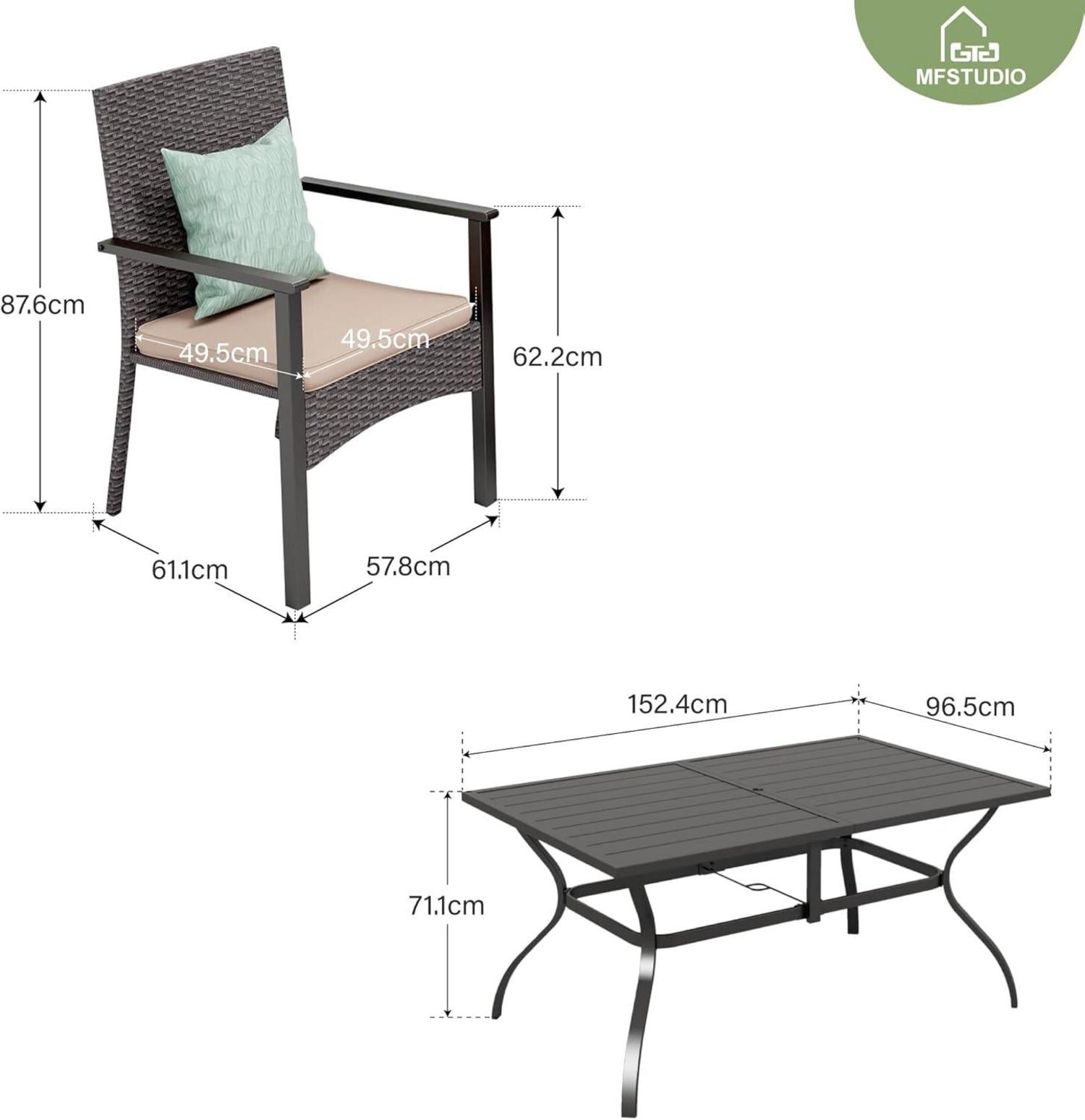 Rattan Gartenmöbel Set 6-TLG. Tisch 152cmx96cm & 6 Stühle