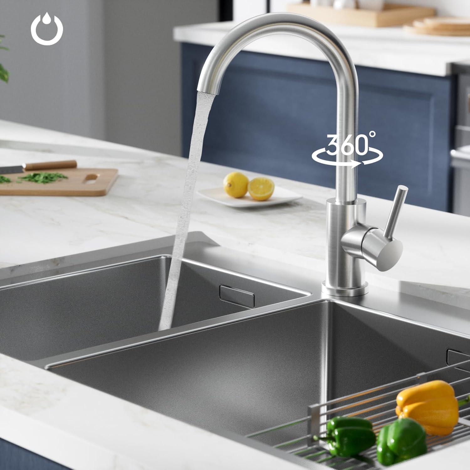 FORIOUS Wasserhahn Küche 360° Drehbar Edelstahl Mischbatterie