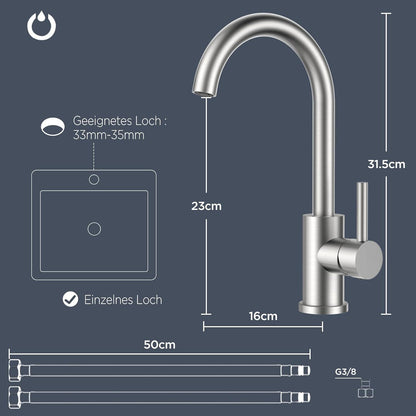Wasserhahn Küche Edelstahl 360° Mischbatterie Einhebelmischer 1 Loch