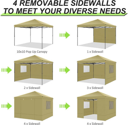 COBIZI Faltpavillon 3x3m Wasserdicht Stabil 4 Seitenwände Khaki