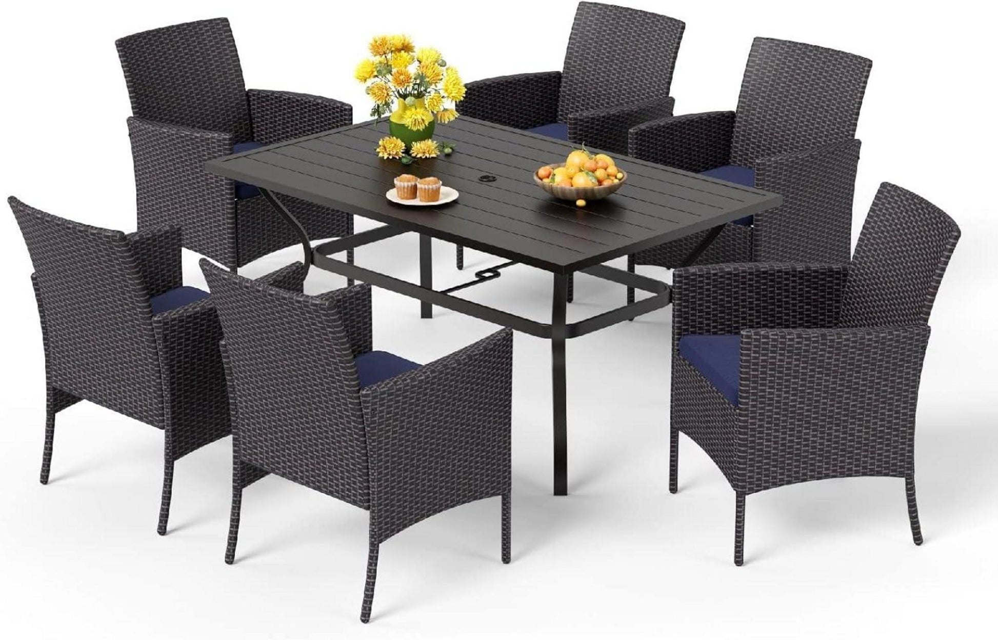 Rattan Gartenmöbel Set mit verstellbarem Schirmloch, wetterfest