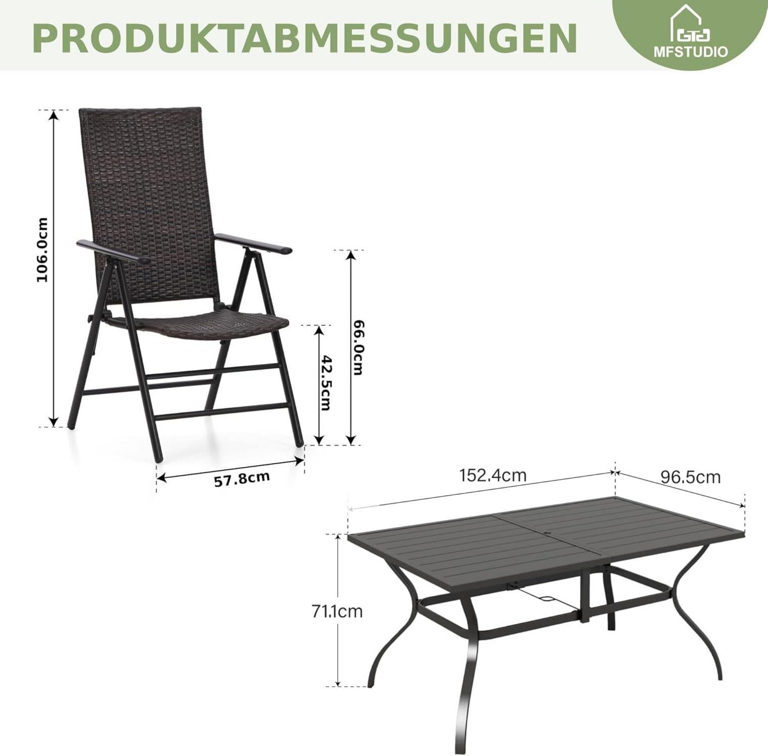 Rattan Gartenmöbel Set 6 Stühle Gartentisch verstellbarem Schirmloch