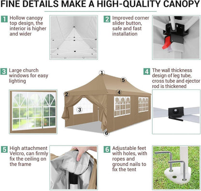Faltpavillon 3x6m Wasserdicht Stabil Winterfest Partyzelt mit Seitenwänden & Sandsack Khaki