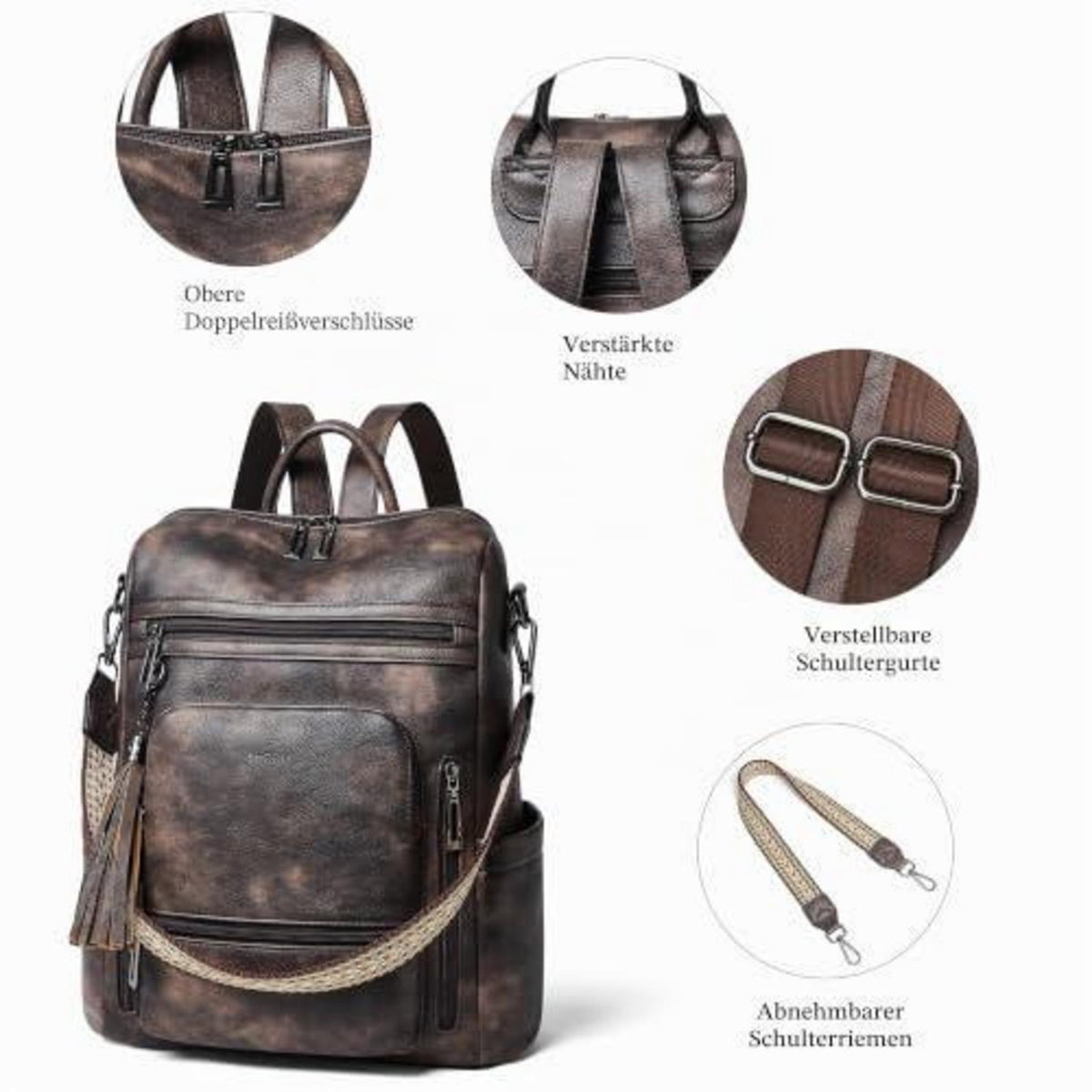 Rucksack Damen Laptopfach 15,6 Zoll Wasserdicht Business in Lederoptik
