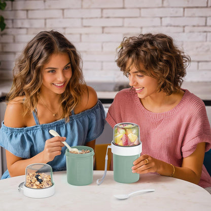 Praktischer Müslibecher to Go mit Löffel 870ml Auslaufsicher Grün