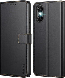 Handyhülle Sony Xperia 10 VI Leder Schwarz Kartenschlitze Magnet
