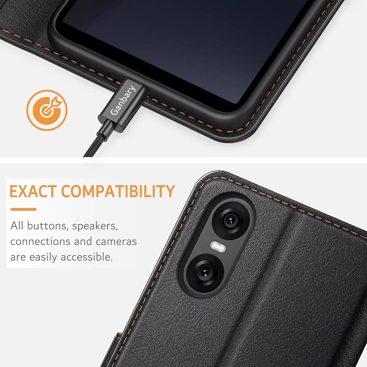 Sony Xperia 10 VI Hülle - Premium Leder Klapphülle Schwarz Magnet Stand