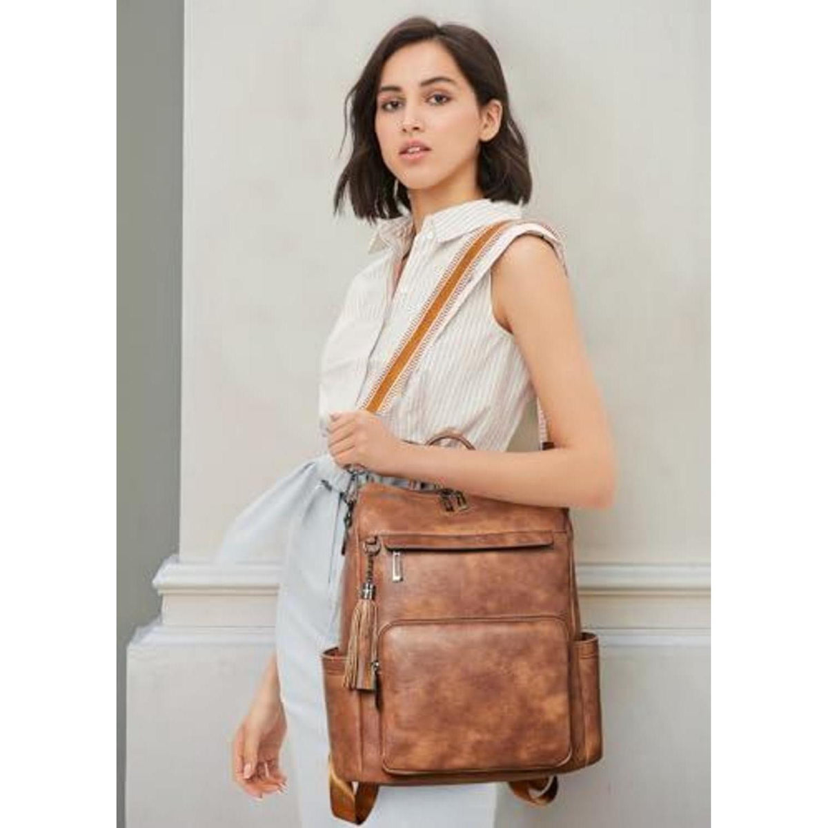 Rucksack Damen Laptopfach 15,6 Zoll Wasserdicht Business in Lederoptik