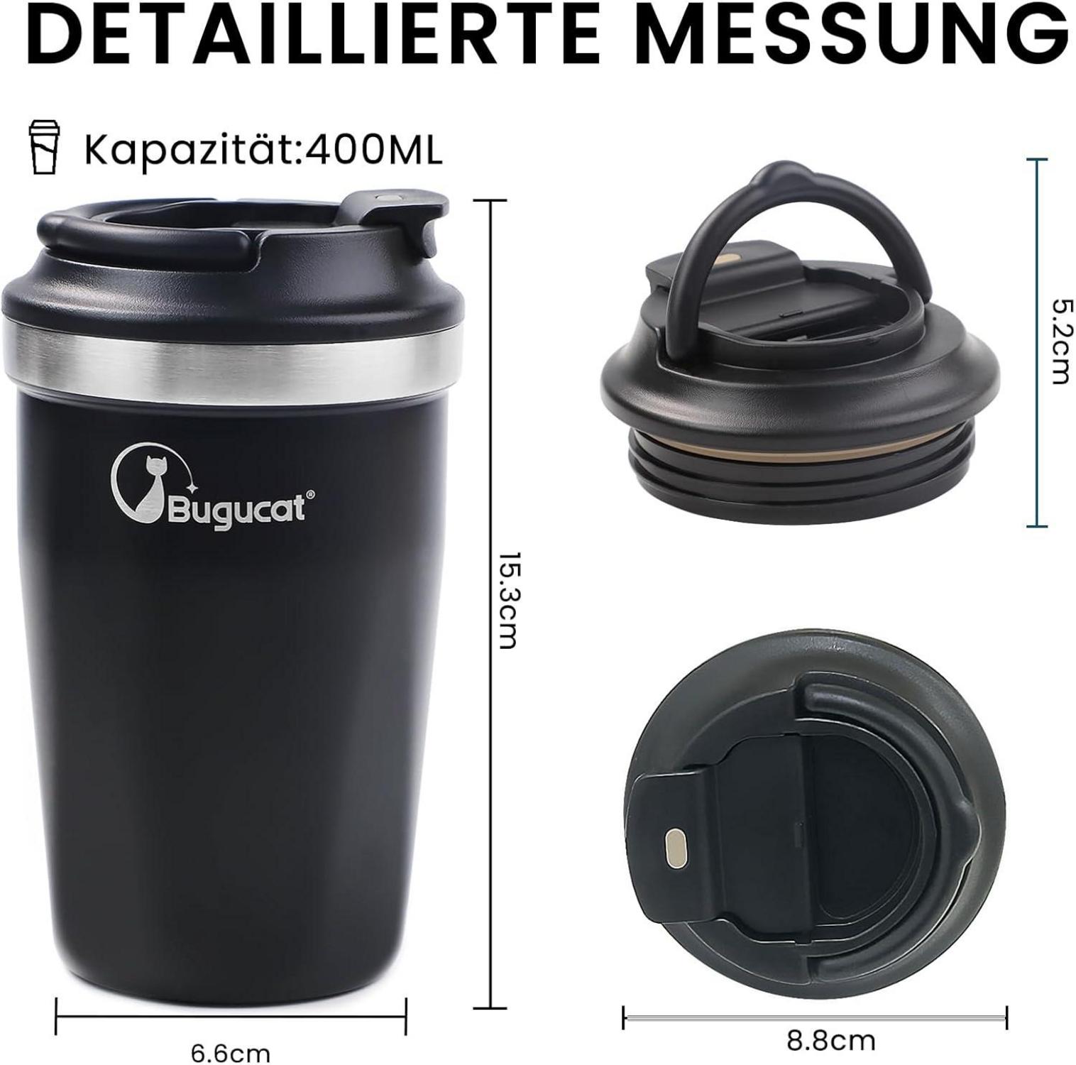 Bugucat Thermobecher 400ml Edelstahl Kaffeebecher to Go